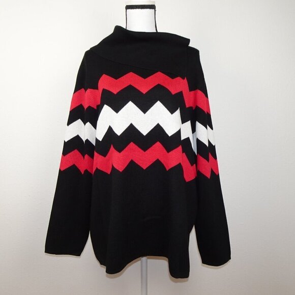 Investments Sweater Women's Plus Size 2X Black Oversized Zig Zag Stripe - Picture 1 of 11